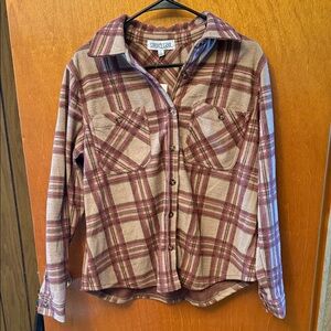 Women's Plaid Button Down Shirt - Brown and Purple
